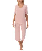 Cuddl Duds Printed Elbow-Sleeve Top & Capri Pants Pajama Set