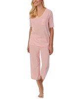 Cuddl Duds Printed Elbow-Sleeve Top & Capri Pants Pajama Set