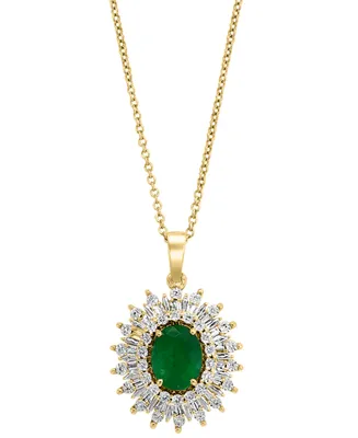 Effy Emerald (1-1/2 ct. t.w.) & Diamond (1/5 ct. t.w.) Halo 18" Pendant Necklace in 14k Gold