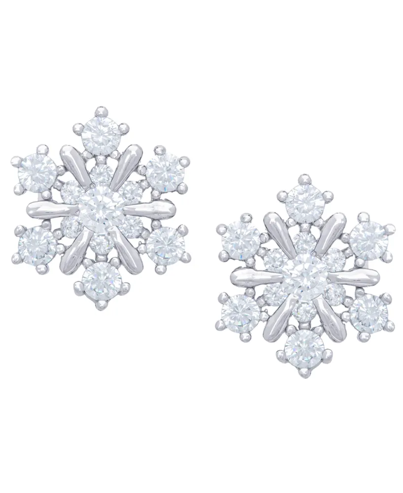 Silver Plated Cubic Zirconia Snowflake Earrings and Pendant Necklace Set