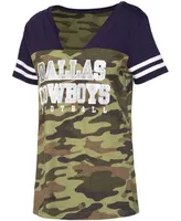 Women's Leighton Vander Esch Camo, Navy Dallas Cowboys Simone Name and Number V-Neck Tri-Blend T-shirt