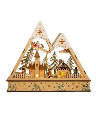 Kurt Adler 11.4" Battery-Operated Wooden Light Up Mountain Village with Santa