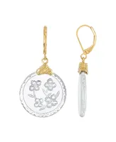 2028 Gold-Tone German Glass Etched Flowers Earrings