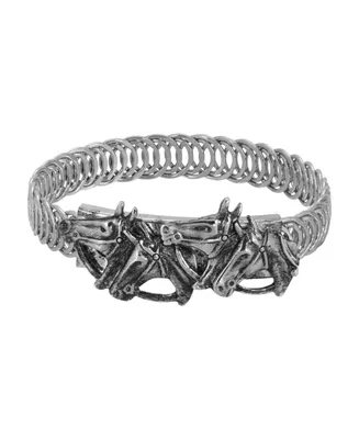 2028 Horse Heads Coil Bracelet - Silver