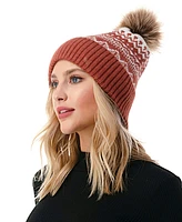 Marcus Adler Women's Fair isle Faux Fur Pom Beanie