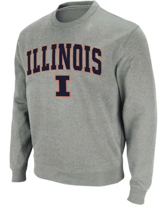 Men's Heather Gray Illinois Fighting Illini Arch Logo Crew Neck Sweatshirt