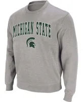 Men's Heather Gray Michigan State Spartans Arch Logo Crew Neck Sweatshirt