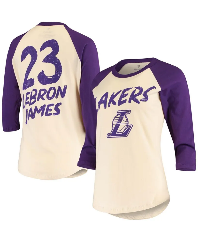 Women's LeBron James Cream Los Angeles Lakers Raglan 3/4-Sleeve T-shirt