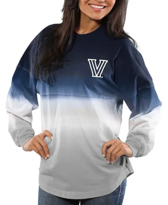 Women's Navy Villanova Wildcats Ombre Long Sleeve Dip-Dyed T-shirt