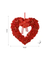 Glitzhome 19.25" Fabric Valentine's Heart Wreath