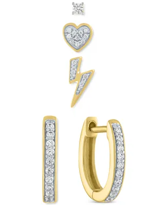 4-Pc. Set Diamond Single Stud Earrings & Hoop Earrings (1/5 ct. t.w.) in 14k Gold-Plated Sterling Silver - Gold