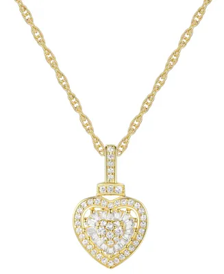 Diamond Round & Baguette Heart 18" Pendant Necklace (1/4 ct. t.w.) Sterling Silver, 14k Gold-Plated Rose Gold