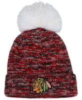 Women's Black Chicago Blackhawks Triple Cross Cuffed Knit Hat with Pom