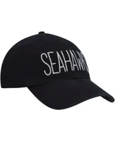 Women's Black Seattle Seahawks Shimmer Text Clean Up Adjustable Hat