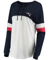 Women's Navy, White New England Patriots Athletic Varsity Lace-Up Long Sleeve T-shirt