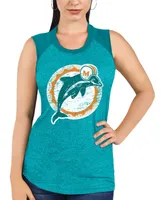 Women's Aqua Miami Dolphins Retro Tri-Blend Raglan Muscle Tank Top