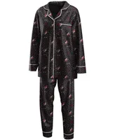 Women's Black Arizona Coyotes Long Sleeve Button-Up Shirt and Pants Sleep Set