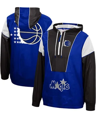 Men's Blue and Black Orlando Magic Hardwood Classics Highlight Reel Windbreaker Half-Zip Hoodie Jacket