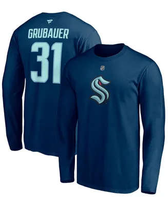 Men's Philipp Grubauer Deep Sea Blue Seattle Kraken Authentic Stack Name and Number Long Sleeve T-shirt