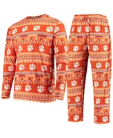 Men's Orange Clemson Tigers Ugly Sweater Knit Long Sleeve Top and Pant Set