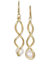 Cultured Freshwater Pearl (7mm) Twisted Drop Earrings in 14k Gold-Plated Sterling Silver