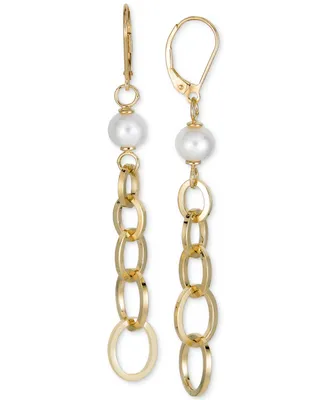 Cultured Freshwater Pearl (7mm) Chain Link Drop Earrings in 14k Gold-Plated Sterling Silver