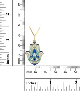 Enamel Evil Eye Hamsa Hand 18" Pendant Necklace in 14k Gold