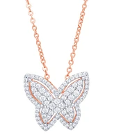 Cubic Zirconia Butterfly Necklace Fine Rose Gold Plate or Silver