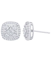 Cubic Zirconia Cushion Earrings in Fine Gold Plate or Fine Silver Plate