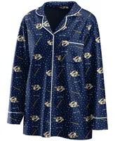 Women's Navy Nashville Predators Long Sleeve Button-Up Shirt Pants Sleep Set