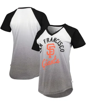 Women's Black, White San Francisco Giants Shortstop Ombre Raglan V-Neck T-shirt