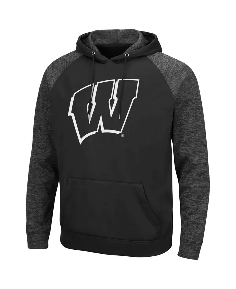 Men's Black Wisconsin Badgers Blackout 3.0 Tonal Raglan Pullover Hoodie