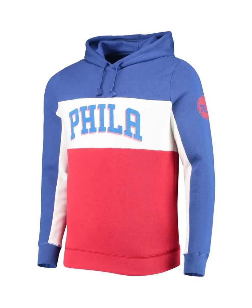 Men's Blue and White Philadelphia 76ers Wordmark Colorblock Fleece Pullover Hoodie