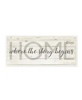 Stupell Industries Story Begins Family Home Inspirational Word Textured Wood Design Wall Plaque Art, 7" x 17" - Multi