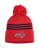 Men's Red Washington Capitals Locker Room Three Stripe Cuffed Knit Hat with Pom