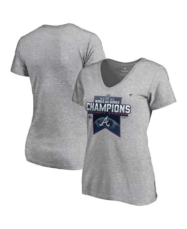 Women's Fanatics Branded Black Atlanta Braves 2021 World Series Champions Signature Roster V-Neck T-Shirt