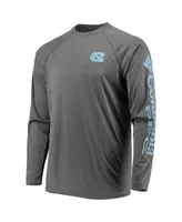 Men's Heathered Charcoal North Carolina Tar Heels Pfg Terminal Tackle Raglan Omni-Shade Long Sleeve T-shirt