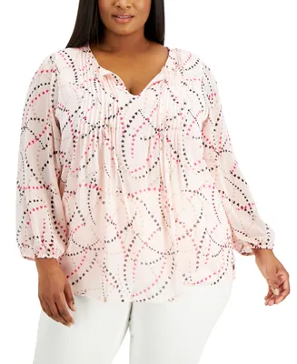 Tommy Hilfiger Plus Size Printed Pintucked Top