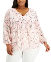 Tommy Hilfiger Plus Size Printed Pintucked Top