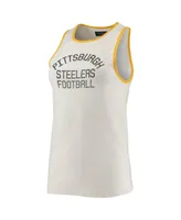 Women's White and Gold Pittsburgh Steelers Throwback Pop Binding Scoop Neck Tank Top - White,