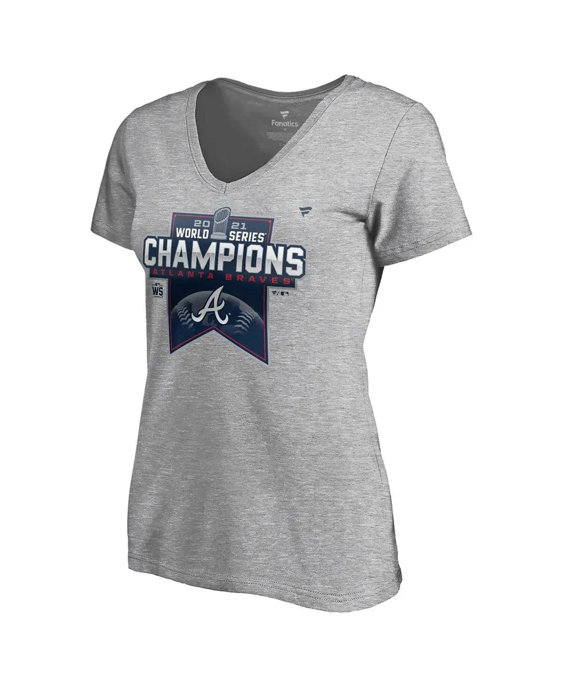 Women's Heather Gray Atlanta Braves 2021 World Series Champions Locker Room Plus V-Neck T-Shirt