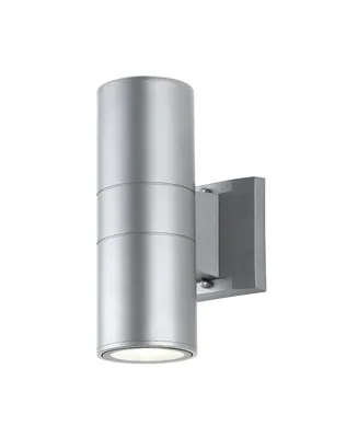 Duo 2-Light Modern Midcentury Cylinder Outdoor Integrated Led Sconce with Uplight - Silver