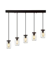 Gaines 5-Light Farmhouse Industrial Iron Mason Jar Linear Led Pendant