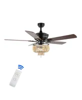 Opal 3-Light Farmhouse Rustic Wood Bead Shade Led Ceiling Fan with Remote