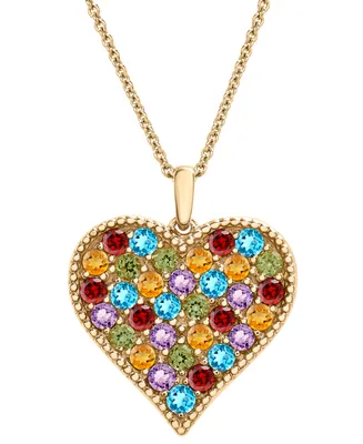 Multi-Gemstone Pave Heart 18" Pendant Necklace (2 ct. t.w.) in 14k Gold-Plated Sterling Silver