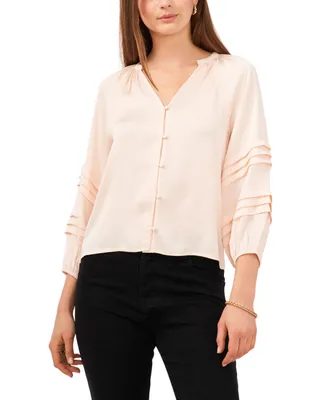 1.state Women's Pin Tuck Detail Sleeve Button Front Blouse