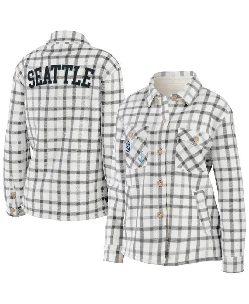 Women's Oatmeal Seattle Kraken Plaid Button-Up Shirt Jacket