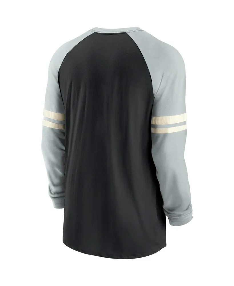 Men's Black and Silver-Tone Las Vegas Raiders Throwback Raglan Long Sleeve T-shirt - Black, Silver