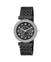 Bob Mackie Unisex Constellation Dial Double Crystal Bezel Black Base Metal Bracelet Watch 34mm