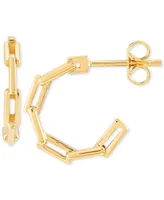 Paperclip Link Small Hoop Earrings in 10k Gold (15mm)